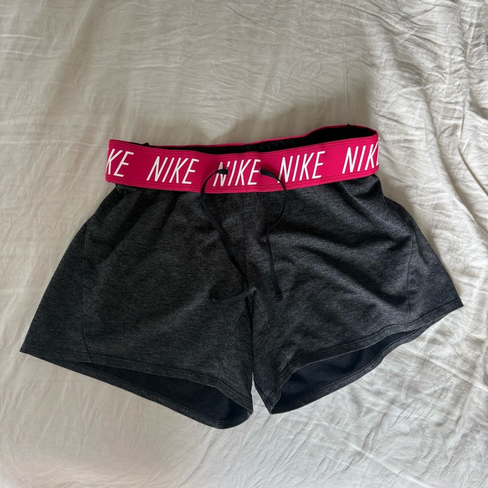 Nike Women’s Black Athletic Shorts with Pink Logo Waistband